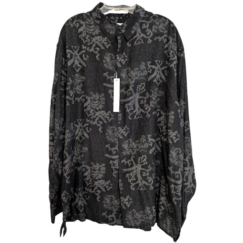 NWT Vintage Perry Ellis Men's XL Black Geometric Jacquard Long Sleeve Shirt